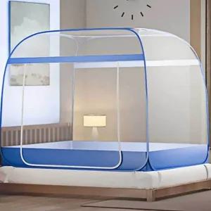 사각 모기장 원터치 블루 120cm 침대 메시 간편설치 바닥일체형 벌집모양 방충막 스틸