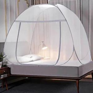 원터치 모기장 해충방어 그레이 120cm 양방향 지퍼 일체형 차단 접이식 단추 바닥