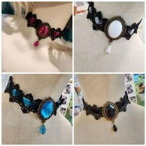 [콩심팥심]메탈 화이트 초커 블루 핑크 벨벳 목걸이 블랙 레이스