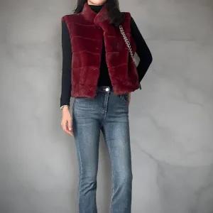 [신세계라이브쇼핑][옷자락] 여성 겨울 연말 행사룩 스트라이프 부드러운 인조밍크 베스트