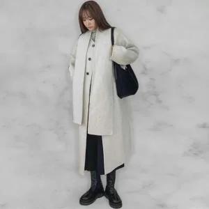 [다잇템] 여성 빅사이즈 세트 목도리 롱 카라없는 울 외투