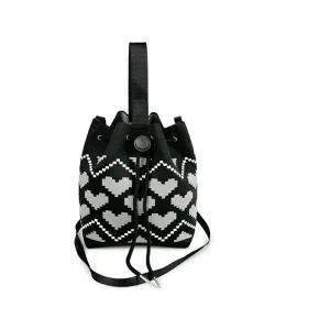 [콩심팥심]여성 크로스백 조리백 니트 버킷백 가방 블랙픽셀하트