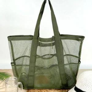 [콩심팥심]메쉬 비치백 망사 물놀이 숄더 가방 대형 카키
