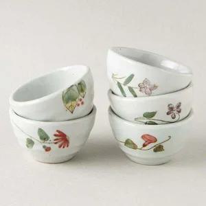 이천도자기 XQ99QD32 5가지 꽃 도자기 찻잔 5p 화이트