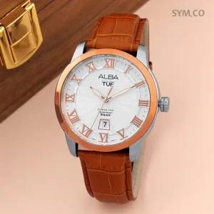 알바 AV3280X1 클래식 로마 데이데이트 아날로그 정장 남자 가죽 시계 d