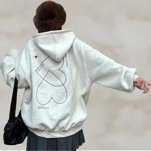 [신세계라이브쇼핑][옷자락] 여성 하트무늬 루즈핏 커플 후드 티 기모 티셔츠