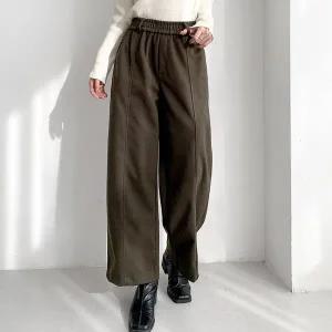 [신세계라이브쇼핑][옷자락] 여자 겨울 절개 와이드핏 링벨트 밴딩 출근룩 바지