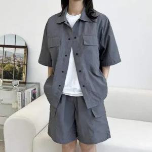 여성 여름 데일리 헬스 트레이닝 포켓 반팔 반바지 세트