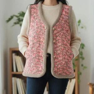 [골드스마일]여성 겨울 꽃무늬 양털 누빔 조끼 레트로 촌캉스 김장조끼