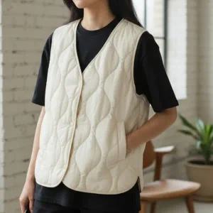 [골드스마일]여성 물결 퀼팅 브이넥 패딩 조끼 경량 겨울조끼 이너조끼
