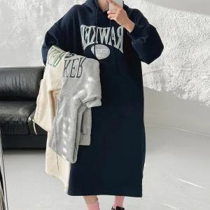 [신세계라이브쇼핑][옷자락] 여자 기모후드 빅사이즈 레터링 휘뚜루 등원룩 롱원피스