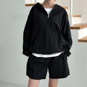 고품질 긴팔 후드 여성 캐주얼 반바지 외출 상의 아노락 여성반집업 (WFFVZTZ)