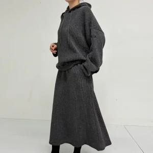 빅사이즈 512 니트골지후드치마세트 DRAV814