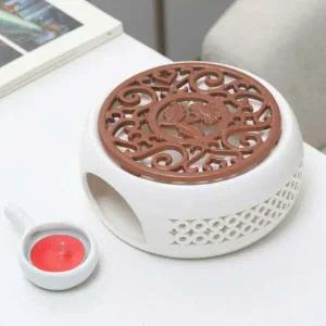 화이트 VD89UC61 브론즈 플라워 무쇠 도자기 티 워머 티포트 컵