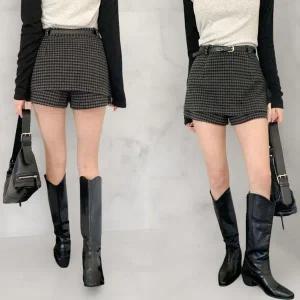[옷자락]여성 미니 체크 디자인 벨트 세트 스커트 팬츠_P413055712