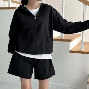 여성 아노락 후드 긴팔 반바지 세트 트레이닝복 (WFFVPS2)