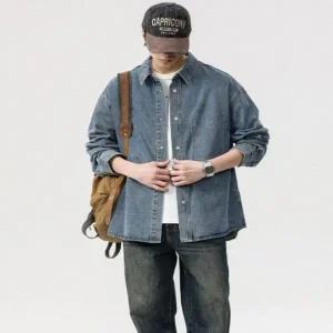 남성 데일리 캐주얼 루즈핏 심플 데님셔츠 청남방 (WFFVR1V)