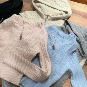 [신세계라이브쇼핑][옷자락] 여자 케이블 짜임 집업 후드 슬림핏 숏 니트