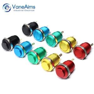 12mm 금속 푸시 버튼 스위치 On Off 셀프 리셋 순간 산화 빨간색 파란색 검정색 녹색 노란색 미니 소형 전