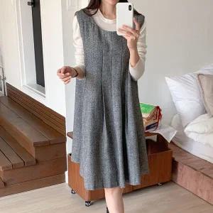 [신세계라이브쇼핑][옷자락] 여자 연말룩 헤링본 플리츠 빅사이즈 민소매 원피스