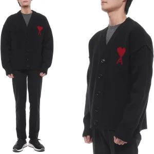 [아미]25FW 남성 하트 로고 울 가디건 (UKC367 018 009 M 25F)