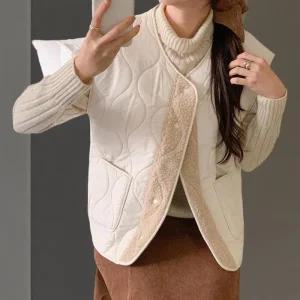여성 뽀글이 물결 퀼팅 포켓 양털 겨울 조끼