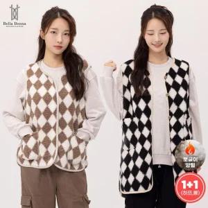 [1+1] 아가일 뽀글이 양털 조끼 하프/롱 2기장