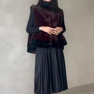 여성 매듭 두 가지 색상 망토 퍼 베스트