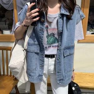 고품질 여성 데님 캐주얼 의류 조끼 선물 베스트 오버핏 코디 (WFFWLDC)