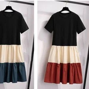 배색 반팔 원피스 ST157 (WC59112)