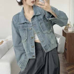 [라일리여성의류] Rly 직장인 간절기 출근 룩 여자 데님 청 자켓 아우
