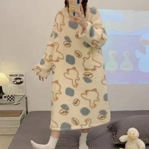 [라일리여성의류] Rly 극세사 겨울 파자마 원피스 수면 잠옷 2종 LM