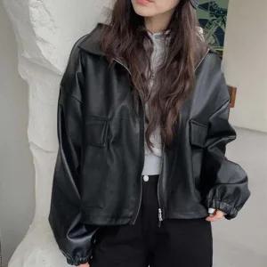 [라일리여성의류] Rly 간절기 아우터 집업 가죽 레더 자켓 오버핏 여자