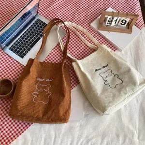 [라일리] Rly 곰돌이 자수 코듀로이 캔버스백 학원가방 보조가방