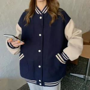 [라일리여성의류] Rly 여성 캐주얼 배색 기모안감 겨울 야구 점퍼 바시  43641571)