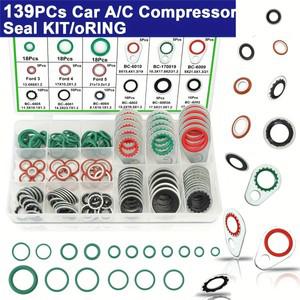 139개 AC 압축기 가스켓 씰 키트 - R134a 냉매 자동차 시스템 밸브 코어 모토 컨디셔닝 누출 감지