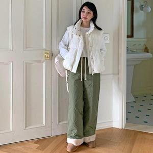 [기타]방한바지 패딩 도톰한 한파 겨울 국방색 와이드팬츠