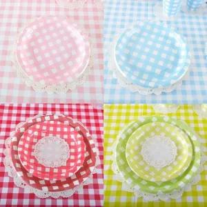 피크닉 생일파티 돌잔치 종이접시 6개입 23cm체크접시 홈파티 테이블웨어 생일파티