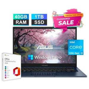 ASUS 노트북 [세금포함] [정품] 2025 Vivobook 14 FHD LAPTOP 랩탑 12th Intel i3, 40GB RAM 1TB SSD 솔리