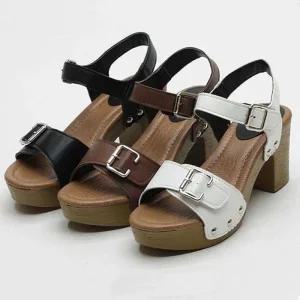 [오노마] ONM 여성 버클 키높이 샌들힐 우드질감 통굽 가보시힐