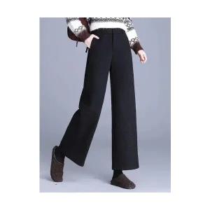 여자정장바지 기모 따뜻한 오피스룩 9부 정장 바지느낌 통바지 겨울 슬림핏 와이드 바지 ible4