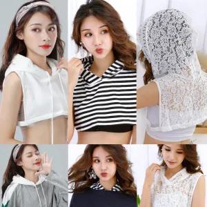 레이어드 넥카라 넥케이프 목만있는 무지 단가라 후드 시스루 면 스트라이프 맨투맨 면 모자티 LL