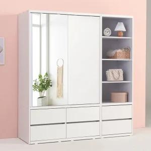 솔트 1800 슬라이딩 거울 서랍 옷장+서랍선반장mcr121