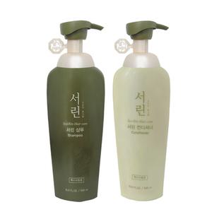 댕기머리 서린 샴푸 린스 바디워시 500ml x 2개 세트 펌프형 한방샴푸 녹차추출물 보습