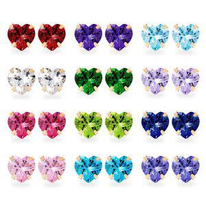 [메리그린]14K 골드 탄생석 컬러 하트 큐빅 귀걸이 택1