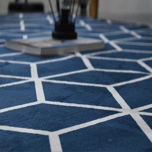 [매직크린] 헥사곤 극세사 카페트 러그 네이비100X150