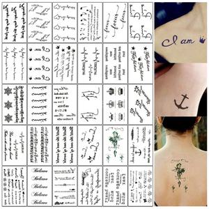 여름 패션 레터링 타투 스티커 포인트 헤나 수채화 데칼 문신 판박이 30종 세트 깃털꽃
