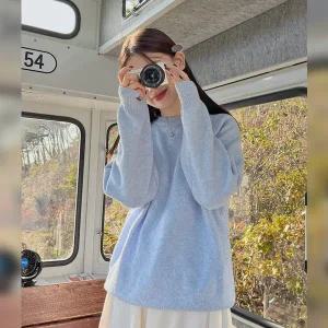 핫핑 [활용도만점/포슬포슬] 데이밍 라운드 보카시 루즈핏 울 니트티