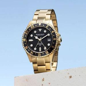 [로만손]악티우스 GMT 블랙단회전베젤 블랙골드 메탈시계 RWAMFM3BS004GOBK0