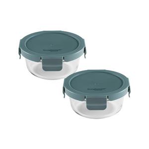 코렐 스냅웨어 프레쉬스냅 유리 밀폐용기 원형 400ml, 블루그린, 2개
